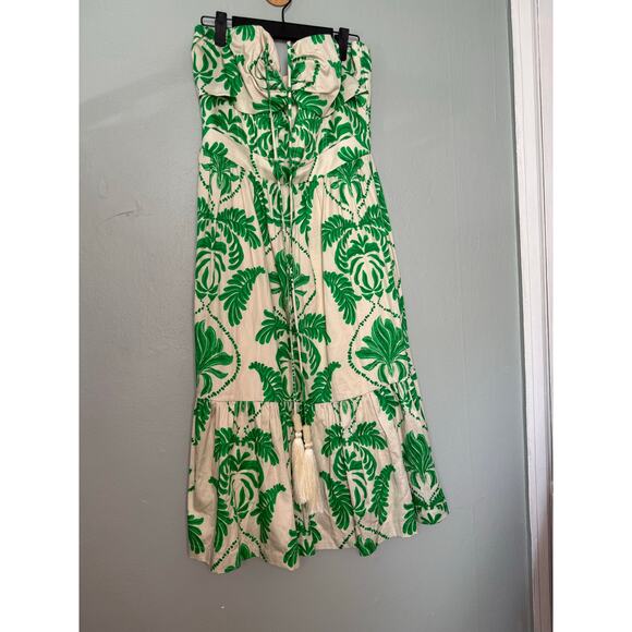 Andres Otalora Floridita tropical green leaf print Midi Dress boho - Picture 4 of 10